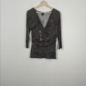 Ann Taylor Brown Patterned Surplice Neck Blouse